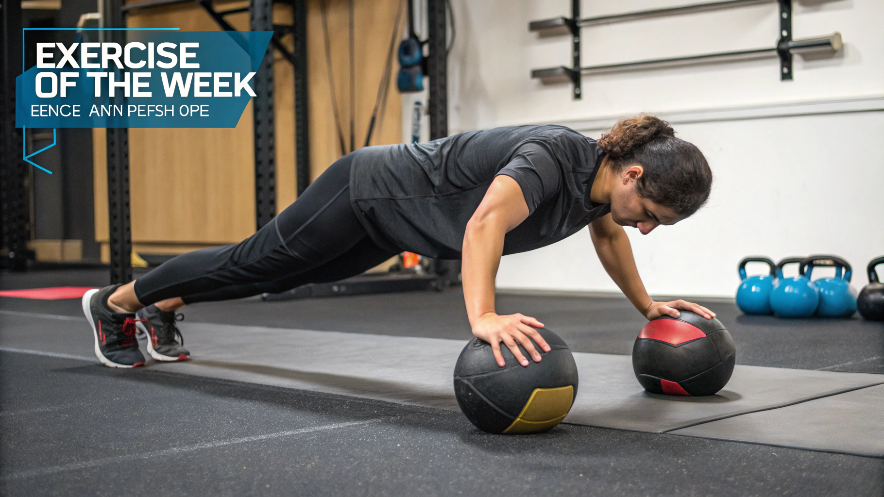 exercise of the week alternating single arm med ball push up