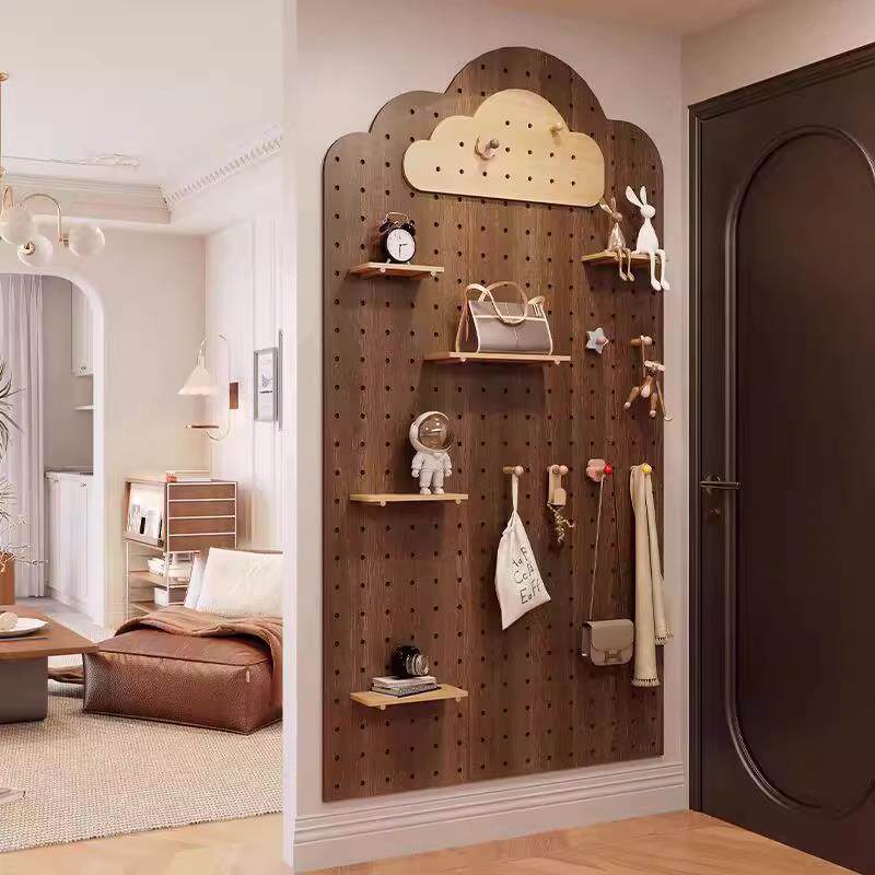 Solid wood hole board custom entry entrance wall rack hanging board accessories partition wall hanging clothes rack storage layer