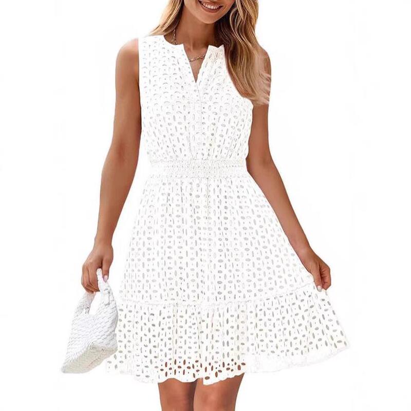 Women's sleeveless dress collar with hollowed out eyelets,