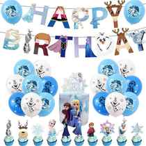 Frozen birthday party scene decoration pendant princess snowman cake with balloons and flag set