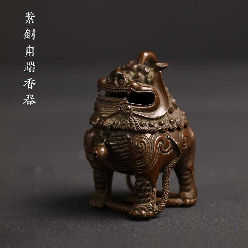香炉纯铜炉狻猊神兽香薰炉手工仿古香道甪端狮子摆件