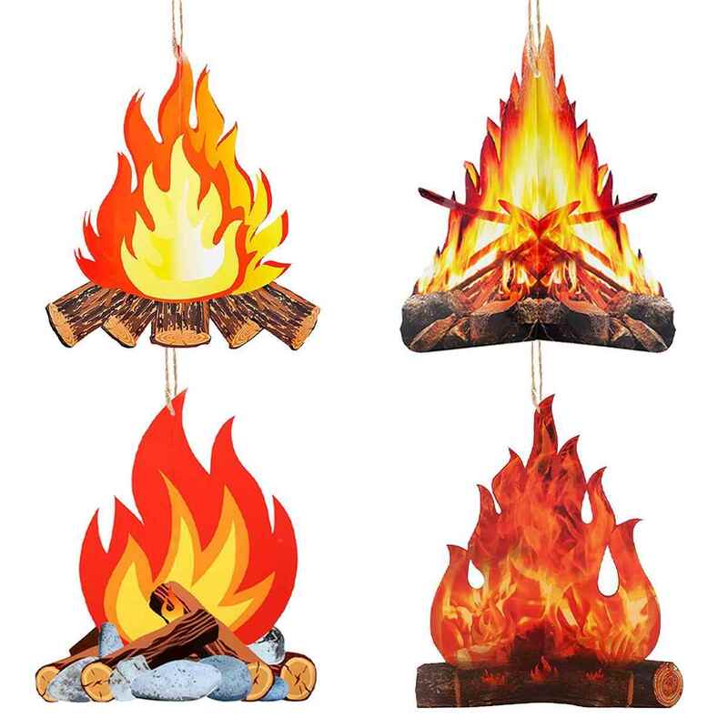 5 Flame-Themed Decorative Hanging Signs for Home Party Atmosphere Props, Christmas Bonfire Decoration Crafts