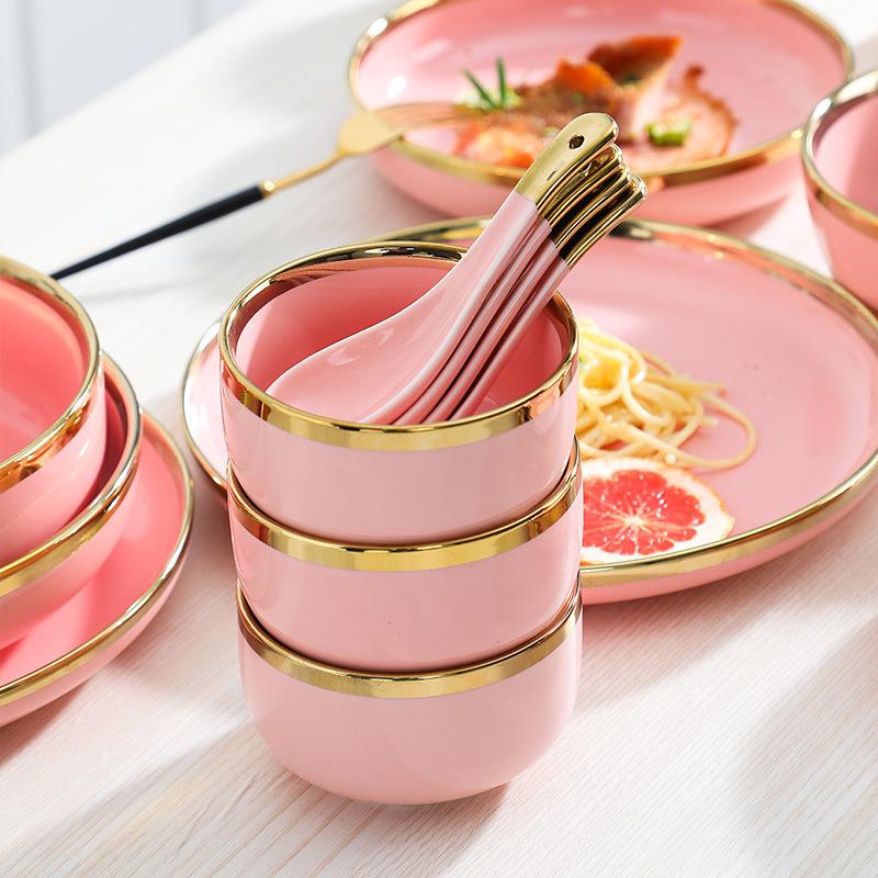 Nordic Light Luxury Creative Tableware, Household Ceramic Bowls, Emerald Mixed-Color Rice Bowls, Bowl and Chopstick Set Manufacturer Nordic Light Luxury Creative Tableware, Household Ceramic Bowls, Emerald Mixed-Color Rice Bowls, Bowl and Chopstick Set Manufacturer