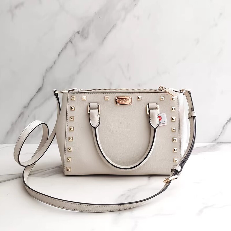 [96 New] Mk/Michael Kors Women's White Leather Studded Small Handbag Shoulder Crossbody Bag