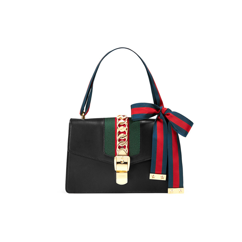 9.8/9.9/9.5 New Gucci/Gucci Sylvie Leather Black Women's Small Handbag Shoulder Bag