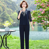 Young mothers summer suit 2024 new style short-sleeved middle-aged and elderly womens fashion summer casual two-piece set