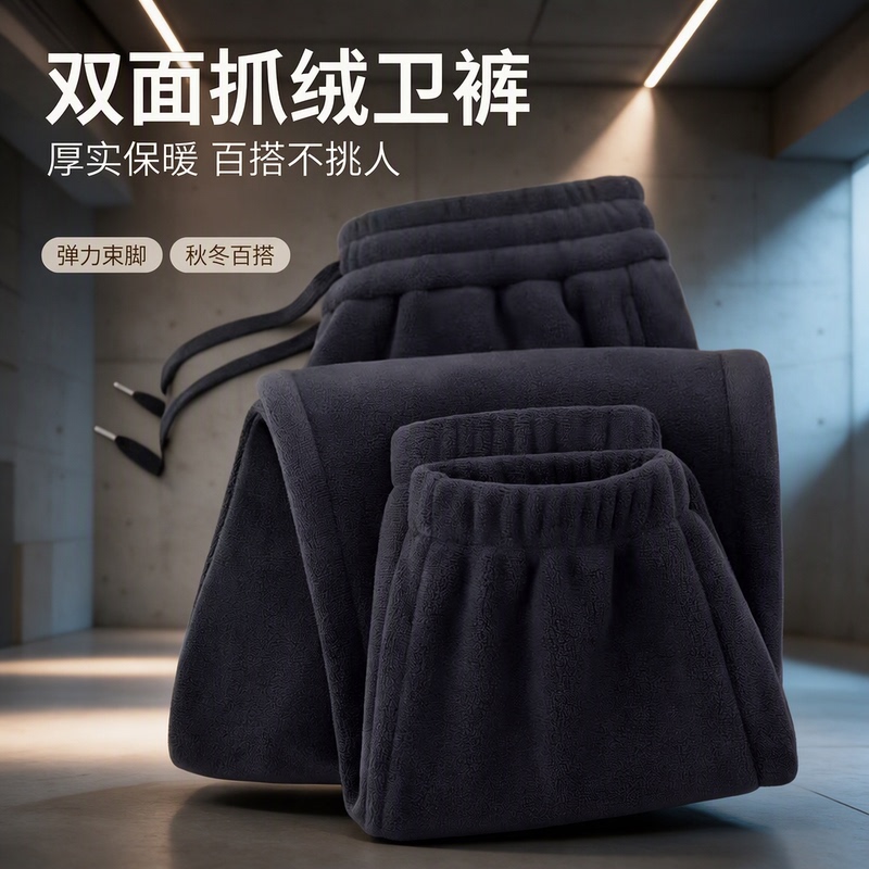 Double-Sided Fleece Sweatpants for Men, Winter Large Size Elastic Jogger Pants, Thickened Fleece, Heat-Retaining and Warm Sports Pants