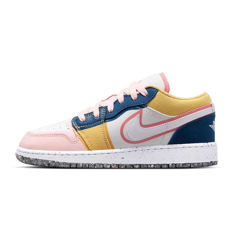 Jordan Air Jordan 1 Low 帆布皮革 舒适  低帮 儿童篮球鞋 粉白