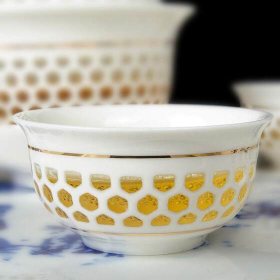 Exquisitely Carved Hollow Three-Piece Lidded Tea Bowl, Single Tea Cup, Large Ceramic Tea Set, Jingdezhen Glass Creative Design