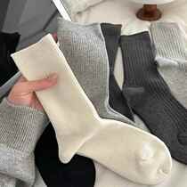 White socks for women in summer thin solid color mid-calf socks pure cotton Korean style stockings for women gray knitted pile socks for summer