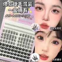 Cute Eyelashes Explosive Mixed Lazy Dog Style Sunflower Small Flame False Eyelashes Naturally Thick Single Cluster Self-Adhesive Novice