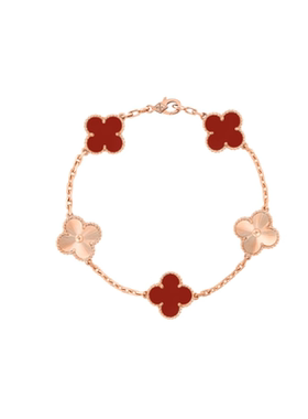 9.9新梵克雅宝Vintage Alhambra五枚玉髓玫瑰金女款手链