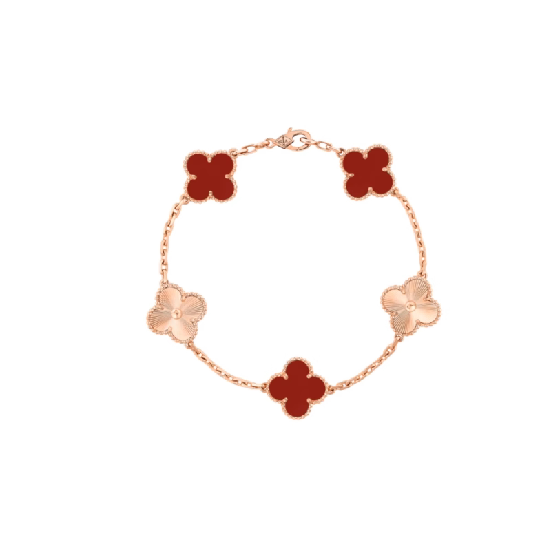 9.9 New Van Cleef & Arpels Vintage Alhambra Five-Stone Chalcedony Rose Gold Women's Bracelet 9.9 New Van Cleef & Arpels Vintage Alhambra Five-Stone Chalcedony Rose Gold Women's Bracelet