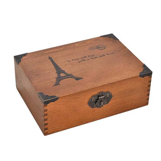 Wooden box retro storage box with lock solid wood desktop storage box debris small box password wooden box household use