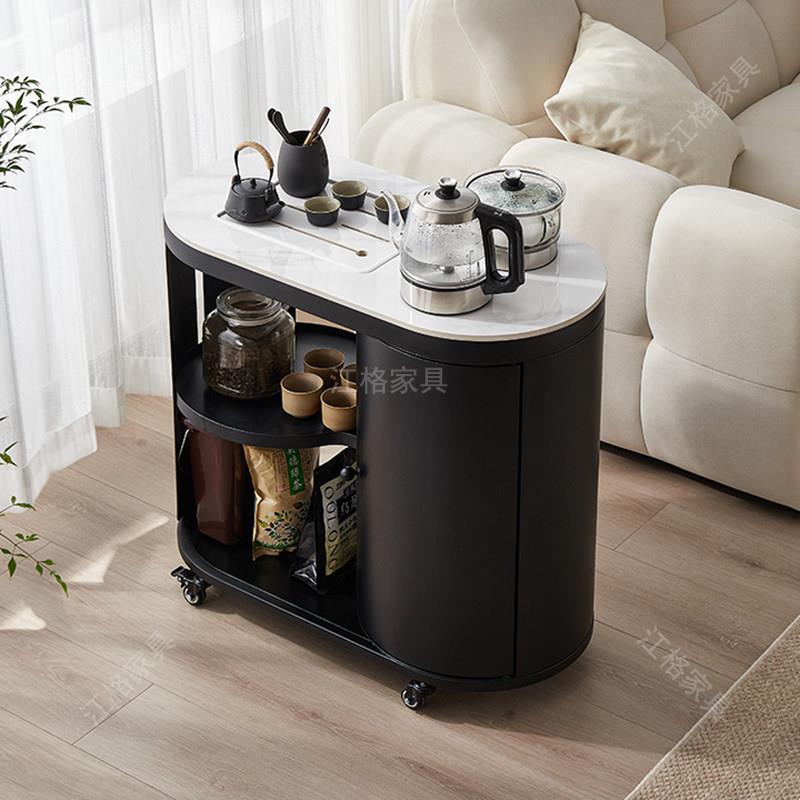 Mobile coffee table modern simple round side table with wheels trolley living room storage tea set storage cart balcony tea table