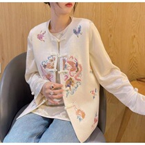 Chinese style national trend embroidered knitted cardigan vest with buckle retro ethnic style sweater vest outer layer