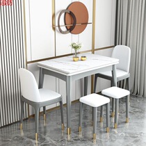 Italian light luxury slate folding dining table and chair combination for household small apartment retractable modern simple solid wood rectangular table