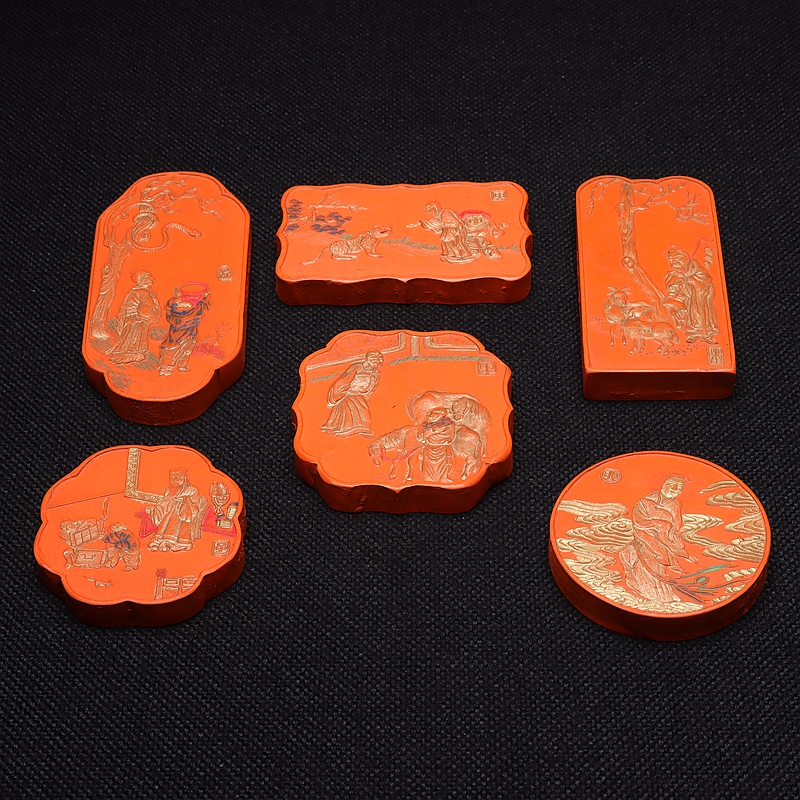 Imitation of the Chinese zodiac, Ming Dynasty ink spectrum mold, old objects, re-engraved ink 1091 grams of fine cinnabar ink set of 6 ingots