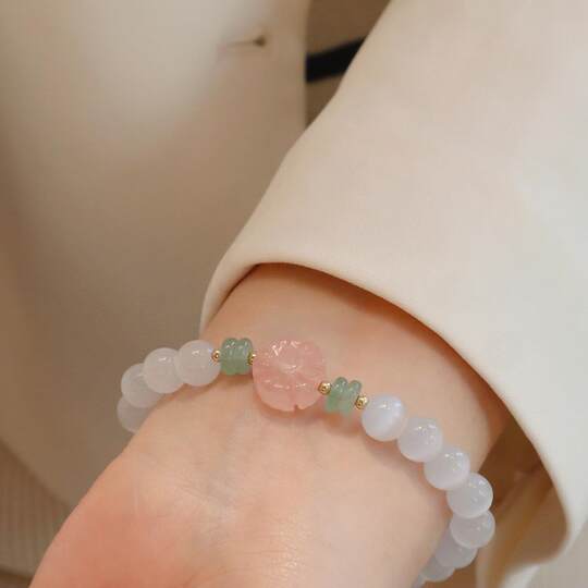 Lychee White Jelly Elastic Pumpkin Flower Pendant Bracelet ins Style High-End New Chinese Retro Style Bracelet Hanfu