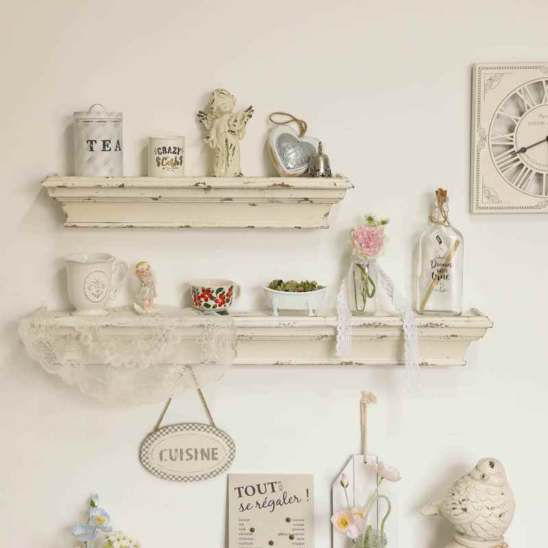 Set of Two-Layer Vintage White Export Surplus Nordic Home Wall-Mounted Shelves Set of Two-Layer Vintage White Export Surplus Nordic Home Wall-Mounted Shelves