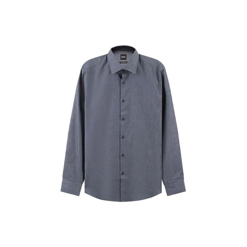 HUGO BOSS  SS23 Black系列 纯色棉质单排扣修身长袖衬衫 男款