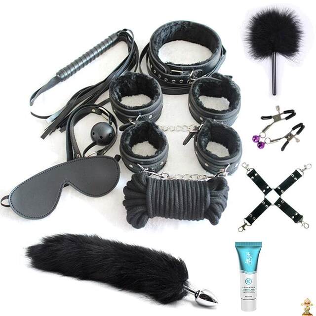 Conditioning education male and female friends props binding traction rope props female plush leather spanking tool set
