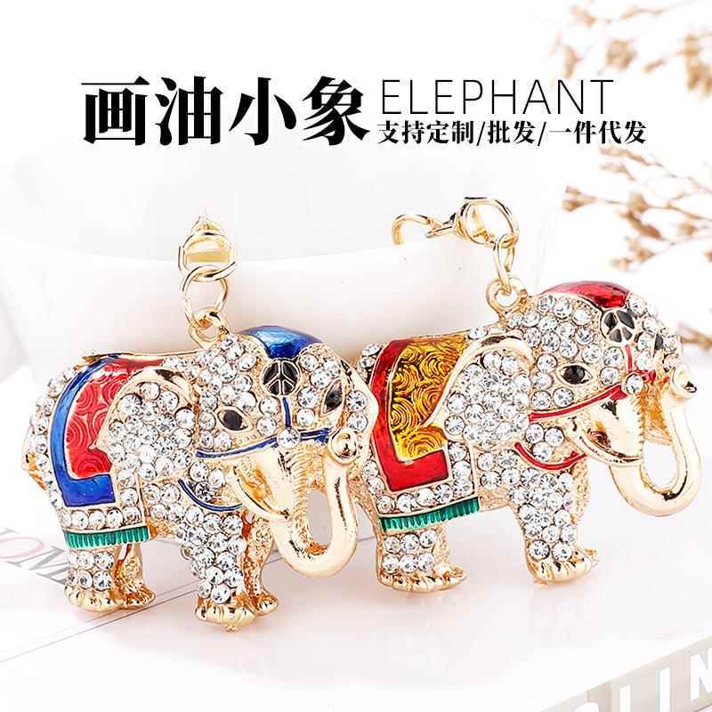 Street Stall Scenic Spot Hot Selling Colorful Diamond Doll Baby Elephant Keychain Mini Cute Elephant School Bag Pendant