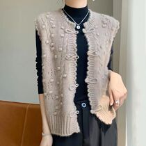 Round neck wool knitted vest for women 24 spring and autumn new style hand-buttoned cashmere sleeveless vest ancient style outer wear vest