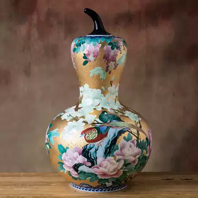 True gold Fulu large pieces of gilt process first person Xiao Jianhui master pure hand-painted Huluzhen Shop Vase ornaments