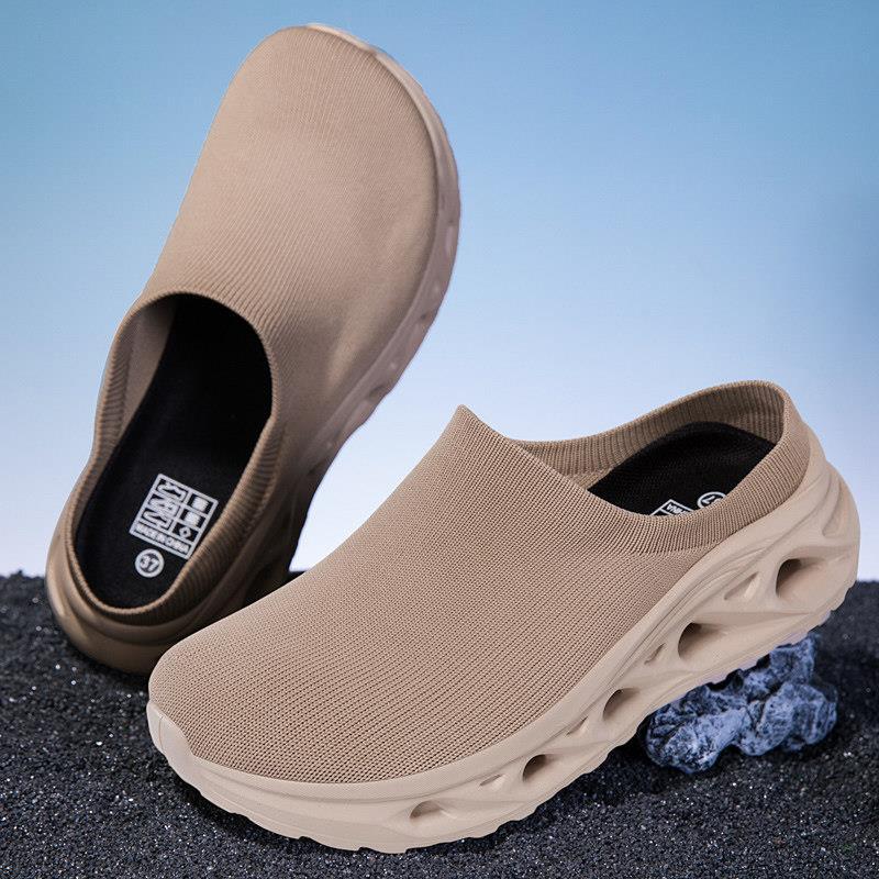 Slip-On Men's Shoes, Large Size 46, Summer Wide-Toe Wide-Fit Mesh Breathable Lightweight Closed-Toe Half Slippers, Women's Sandals