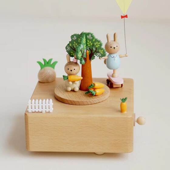 Music Box Wooden DIY Handmade Children's Birthday Gift Creative Ornament Carousel Christmas Music Box Cross-Border