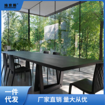American solid wood conference table long table simple office desk black large board table industrial style large workbench
