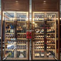 Built-in mirror titanium stainless steel thermostatic wine cabinet commercial double-door liquor exhibition stand fresh-keeping refrigerated wine rack factory