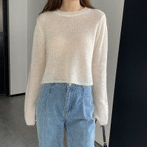Jiazhi autumn Korean style high proportion mohair sweater round neck knitted short top with blouse for women C6622
