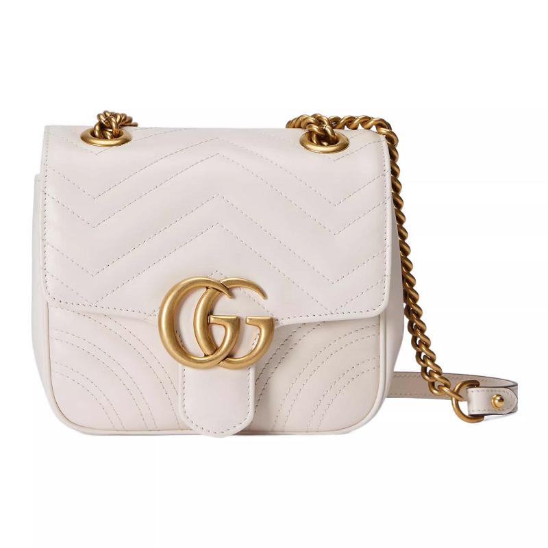 9.9/9.5 New Gucci Gucci Marmont Double g Logo Leather Shoulder Bag Mini Women's White