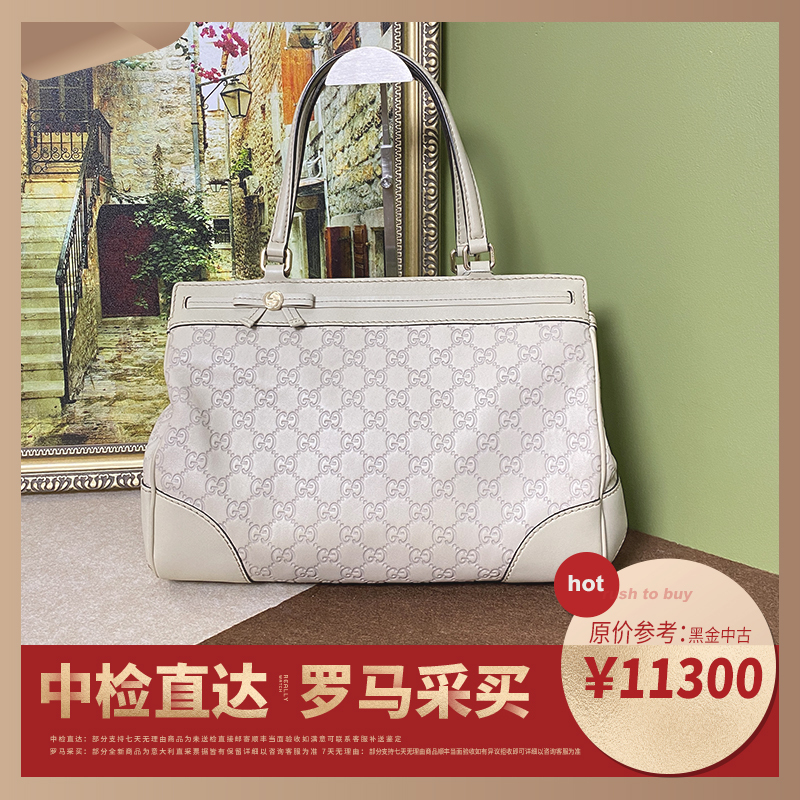 95% New Gucci Women's Bag, Full Leather, Off-White, Full-Print Tote Handbag, Shoulder Tote Bag, Commuter Bag