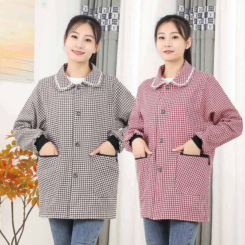 Thin Work Smock, Short Cardigan, Women's Outer Wear, Cotton Breathable Long-Sleeved Apron, Work Clothes That Are Stain-Resistant