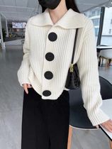 European retro lapel cardigan womens long-sleeved loose Korean style fashion big button lazy outer wear knitted jacket sweater trendy