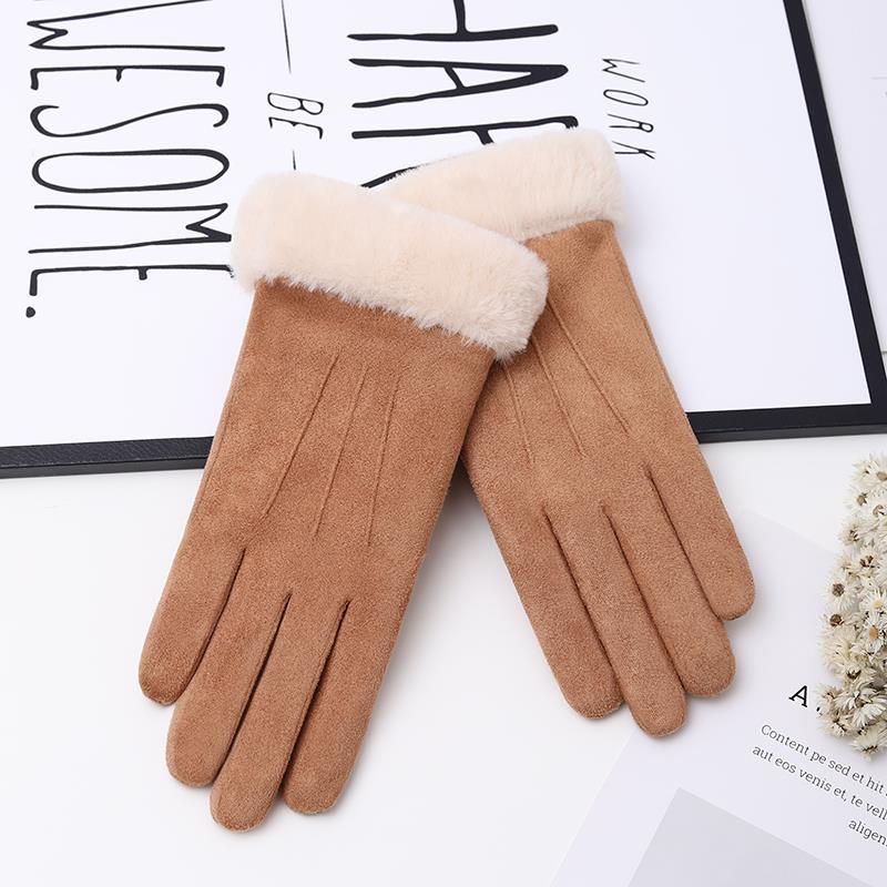 Cycling Warm Gloves for Women, Fleece-Lined and Thickened, Outdoor Cycling, Electric Bike, Touchscreen, Suede, Windproof, Cold-Resistant