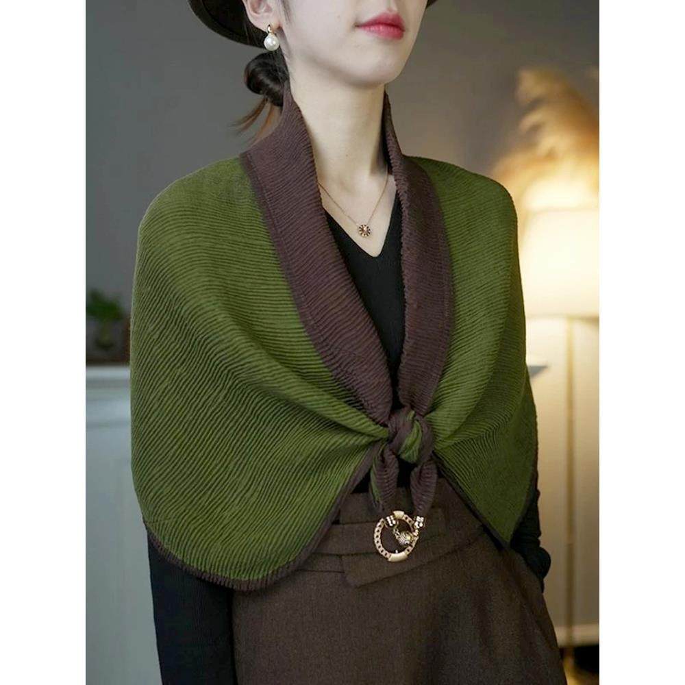 2025 New Pleated Magnetic Buckle Scarf for Women, Spring, Autumn and Winter, Double-Sided, Two-Tone, Versatile Long Shawl for Travel Wear