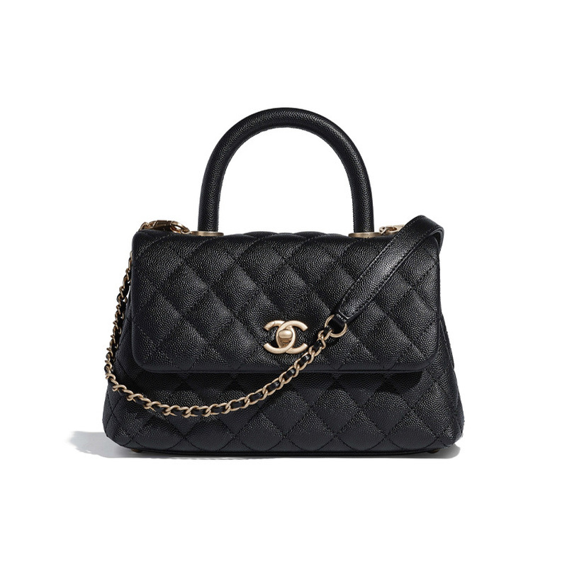9.9 New Chanel/Chanel Cocohandle Black Leather Women's Small Shoulder Crossbody Bag 9.9 New Chanel/Chanel Cocohandle Black Leather Women's Small Shoulder Crossbody Bag