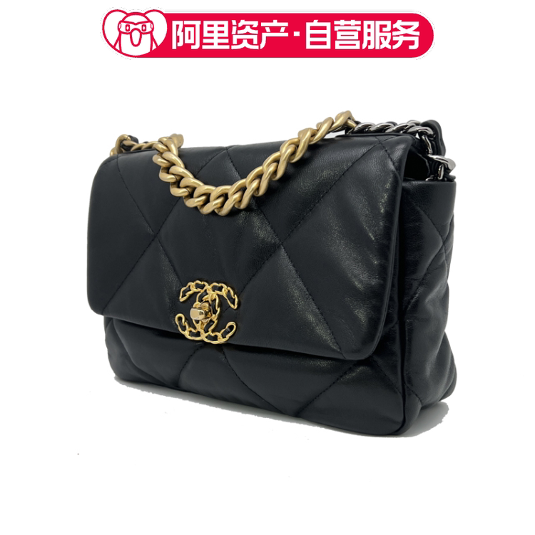 Chanel 19Bag Small Black Goatskin Vintage Gold Buckle Shoulder Crossbody Chain Bag