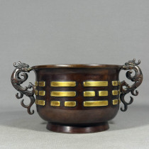 Antique bronzeware home decoration new Chinese style ornaments collection copper handicrafts intangible cultural heritage gifts gilt animal ear stove