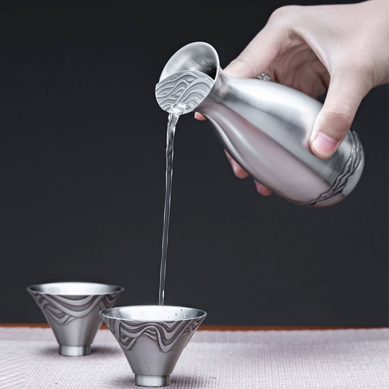 Yunnan depths wine cup set Master Art Master Pizzan works of Yunnan old pure tin