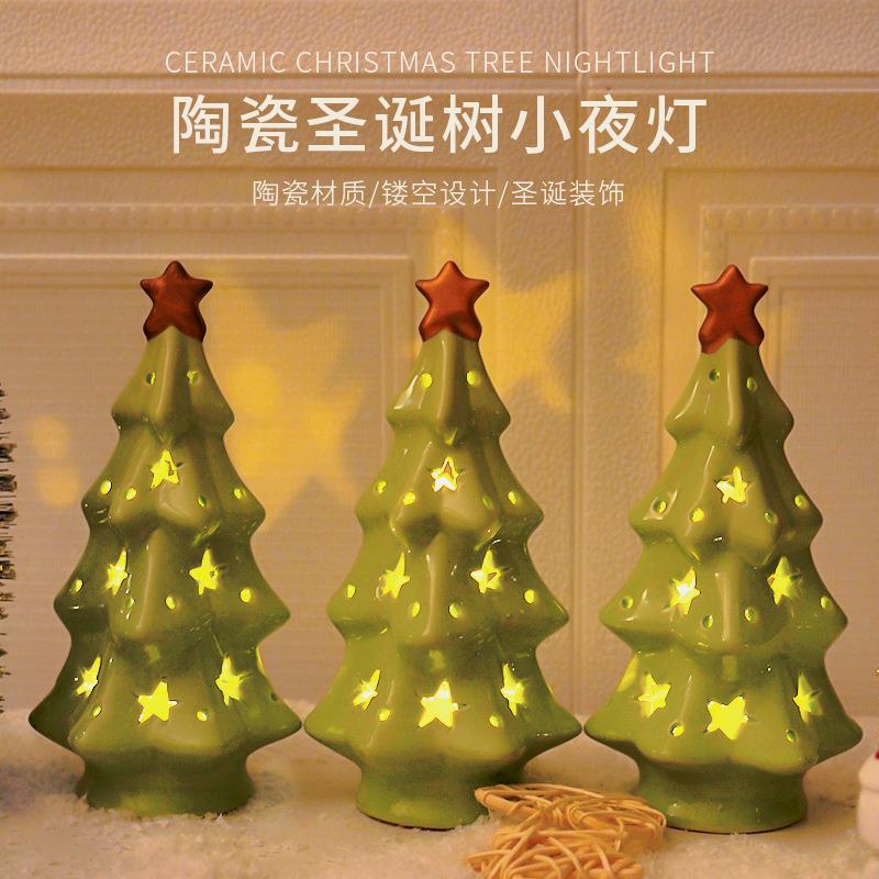 Christmas Ceramic Christmas Tree Night Light Bedroom Dormitory Bedside Ornaments Christmas Decoration Atmosphere Light Christmas Gift