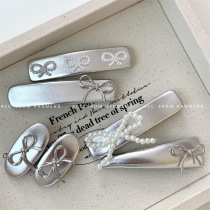 Sweet and cool bright silver bow hair clip water drop clip Japanese and Korean simple versatile forehead hair clip makeup clip side clip