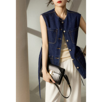 MJF560226AG] Sleeveless avant-garde yet stylish easy-to-match sleeveless large-pocket straight vest jacket