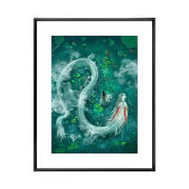 (Framed) Limited edition print signed by young artist Zhang Zhongtao ((Longqian Lotus Pond))