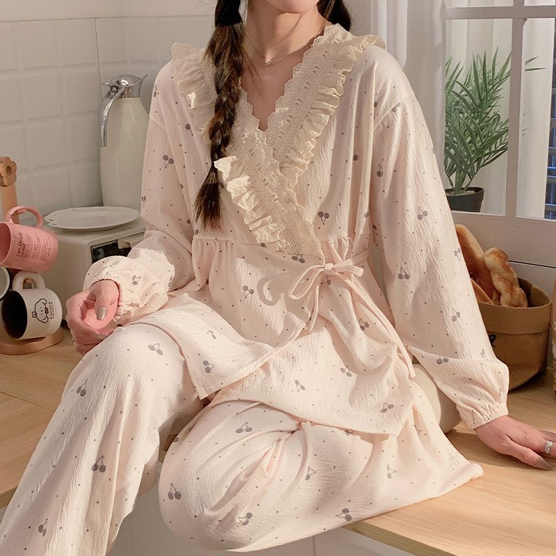 Spring and Autumn Maternity Wear, Pure Cotton Gauze Postpartum Nursing Pajamas, Kimono Style, Princess Style, Thin Summer Loungewear Spring and Autumn Maternity Wear, Pure Cotton Gauze Postpartum Nursing Pajamas, Kimono Style, Princess Style, Thin Summer Loungewear