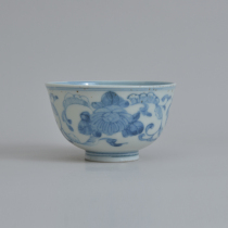 Overseas return (can be pawned with a certificate) Blue and white flower bowl